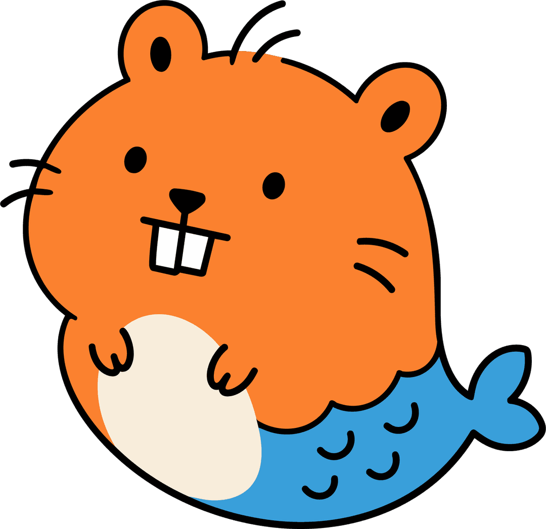 The Squirrel Fish mascot: an orange squirrel with a blue fish tail